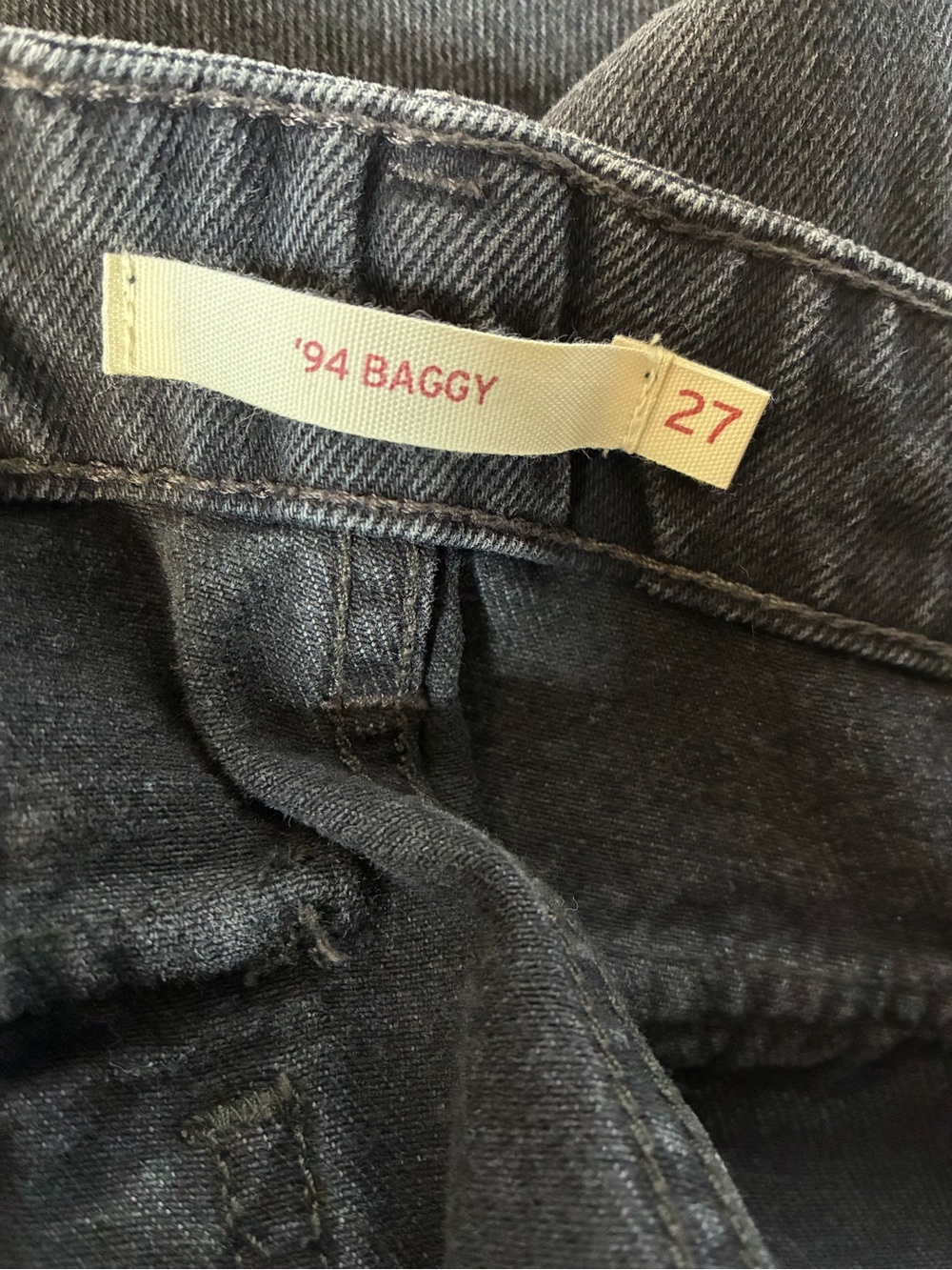 Levi’s 94 Baggy Black Wide Leg Drawstring Hem Cargo Jeans size 27 - Picture 4 of 7